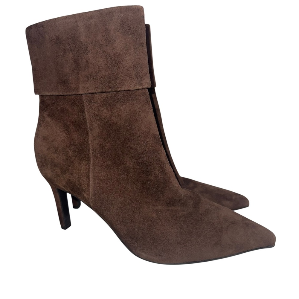 Marc Fisher Gilee Brown Suede Pointed Toe Ankle Boots 7.5M 3 Inch Heel